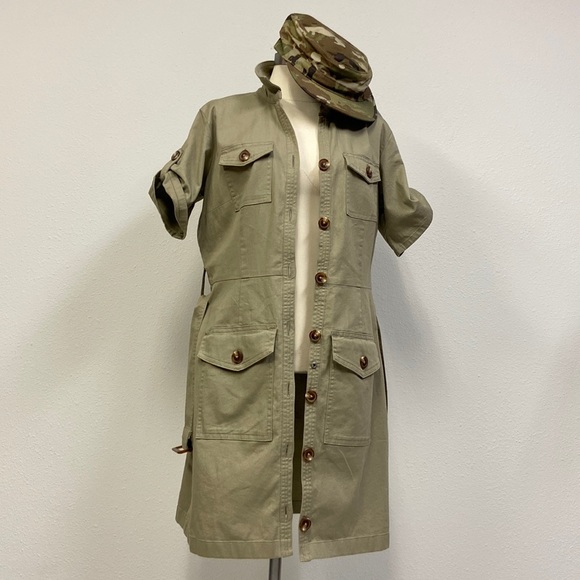 Du Jour Shirt Dress Khaki/Olive Button Down Utility hunger games Y2K Size 8P - Picture 7 of 16
